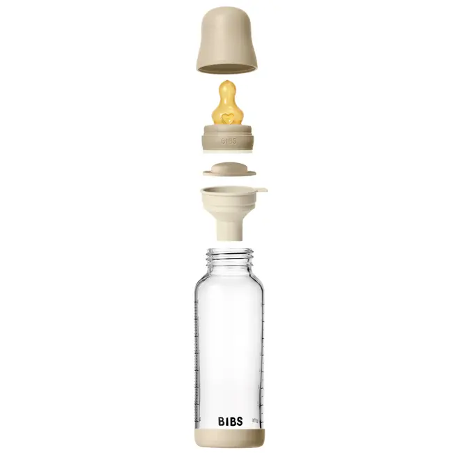 Bibs - set complet biberon fosforescent din sticla anticolici cu tetina din latex, flux mediu, 240 ml, vanilla glow bbb5020257