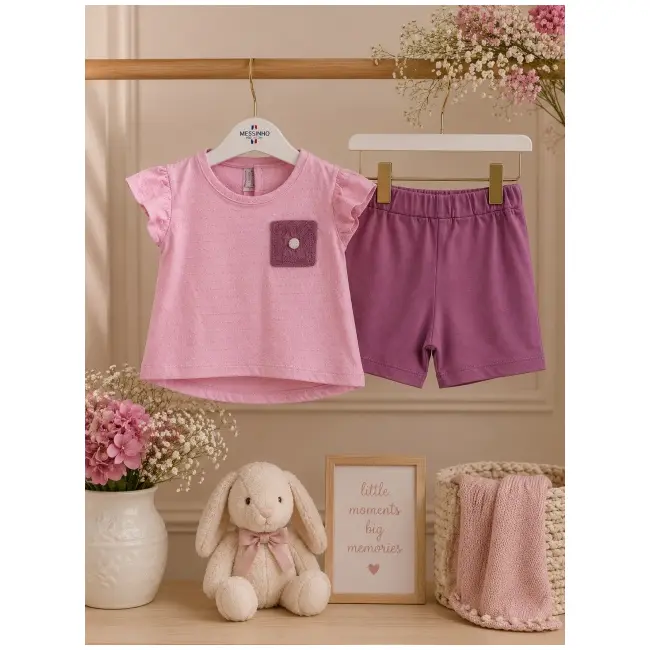 Compleu bluza si pantalonasi scurti, messinho, roz sbs1
