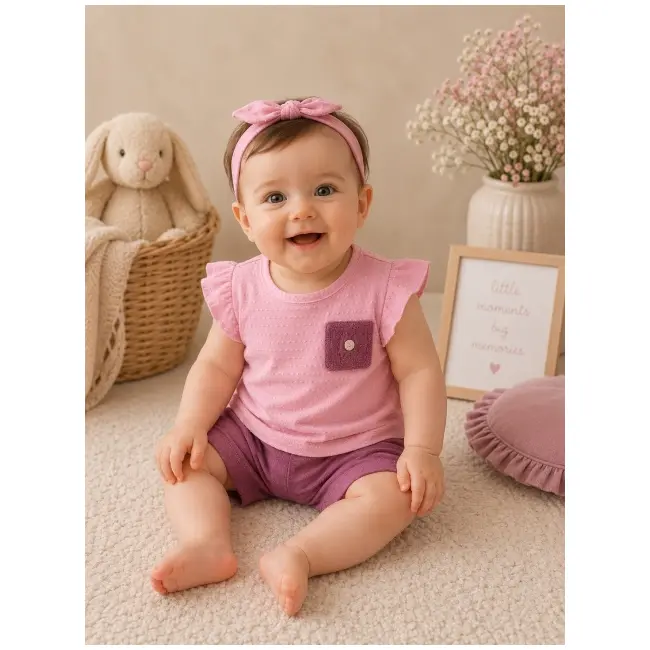 Compleu bluza si pantalonasi scurti, messinho, roz sbs1