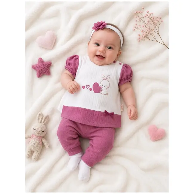 Compleu din 3 piese, tricou, pantaloni si bentita, iepuras, babyim, bumbac sbs2