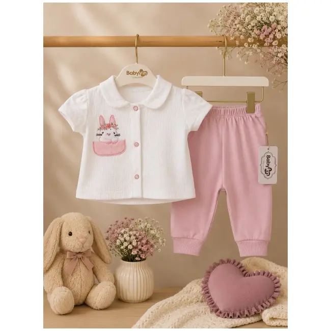 Compleu din doua piese, tricou si pantaloni pentru bebelusi, babyim, model alsbs5, bumbac sbs5