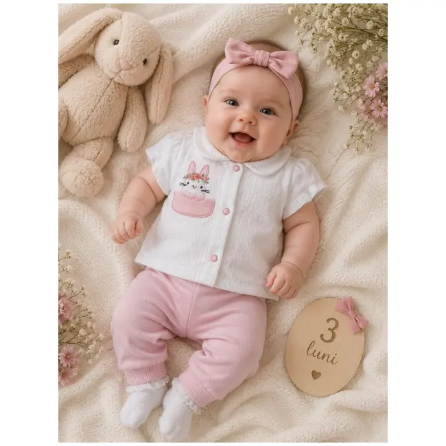 Compleu din doua piese, tricou si pantaloni pentru bebelusi, babyim, model alsbs5, bumbac sbs5