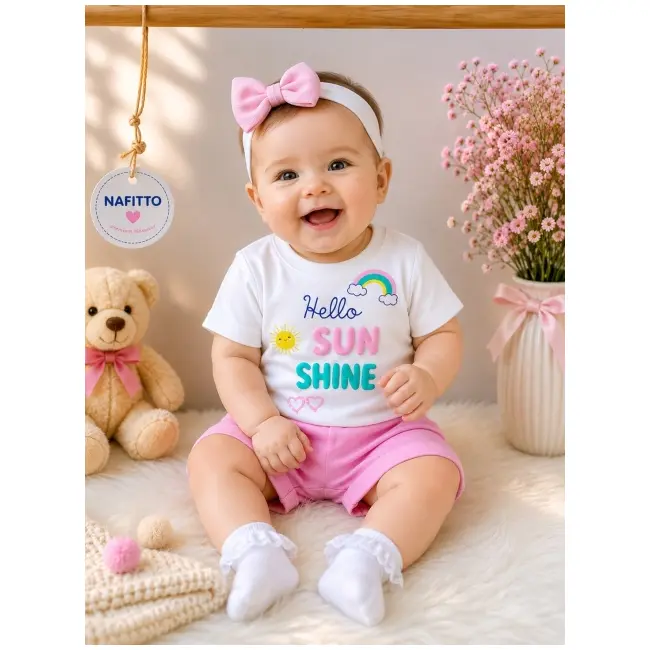 Compleu din doua piese, tricou si pantaloni scurti pentru bebelusi, ayyildiz, model alsbs6, bumbac sbs6