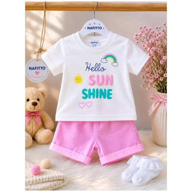 Compleu din doua piese, tricou si pantaloni scurti pentru bebelusi, ayyildiz, model alsbs6, bumbac sbs6