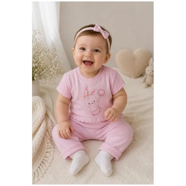 Compleu din doua piese, tricou si pantaloni scurti pentru bebelusi, babyim, model alsbs7, bumbac sbs7