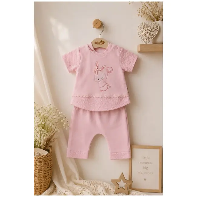 Compleu din doua piese, tricou si pantaloni scurti pentru bebelusi, babyim, model alsbs7, bumbac sbs7