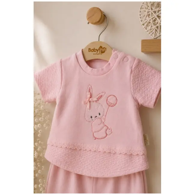 Compleu din doua piese, tricou si pantaloni scurti pentru bebelusi, babyim, model alsbs7, bumbac sbs7