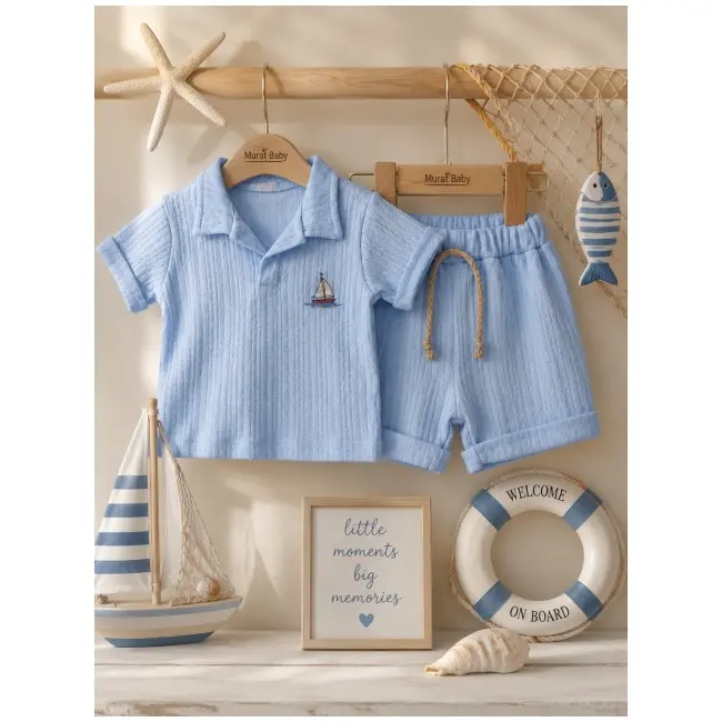 Compleu din doua piese, tricou si pantaloni scurti pentru bebelusi, junior class, model alsbs8, bumbac sbs8