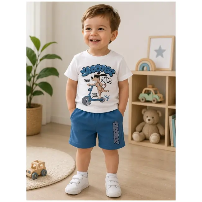 Compleu din doua piese, tricou si pantaloni scurti pentru copii, memoza, model alsbs11, bumbac sbs11