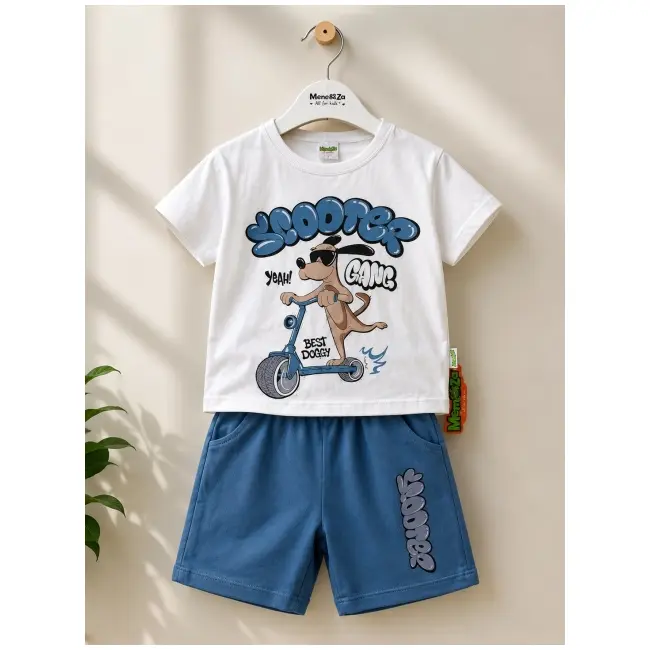 Compleu din doua piese, tricou si pantaloni scurti pentru copii, memoza, model alsbs11, bumbac sbs11