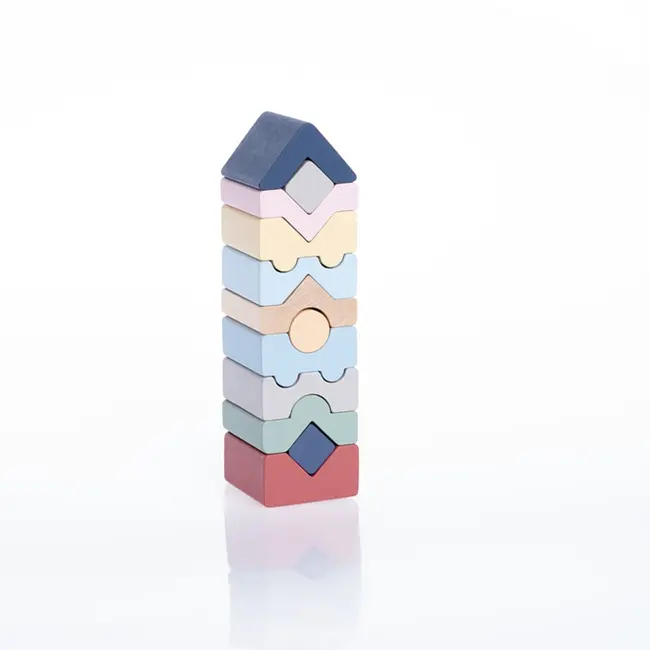 Jucarie din lemn, Cubika, Set constructii Turn 12 piese - Pastel
