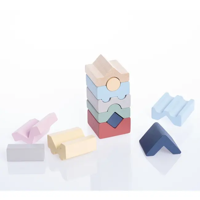 Jucarie din lemn, Cubika, Set constructii Turn 12 piese - Pastel