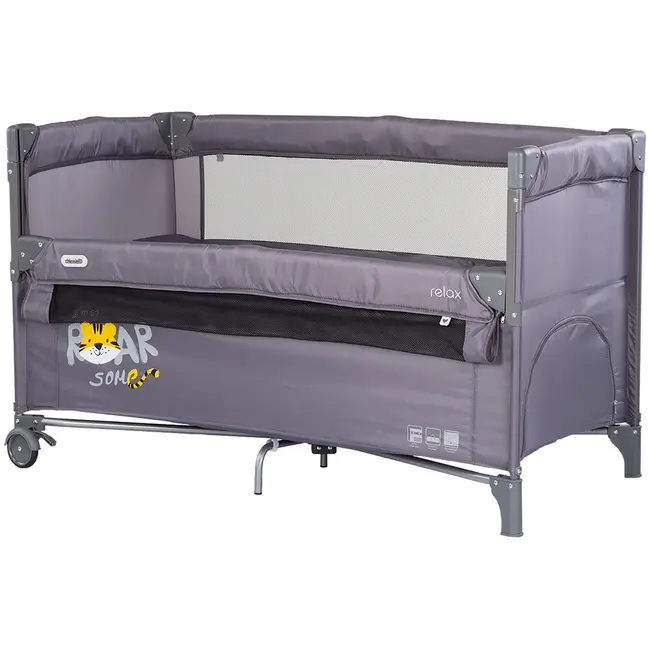 Patut pliabil Chipolino Relax Tiger charcoal cu laterala culisanta HUBKOSIRE266CH