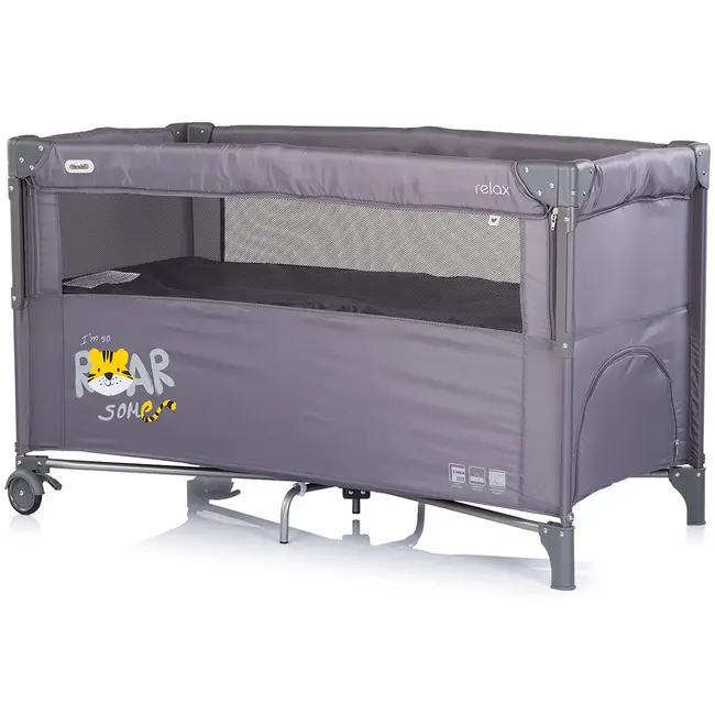 Patut pliabil Chipolino Relax Tiger charcoal cu laterala culisanta HUBKOSIRE266CH