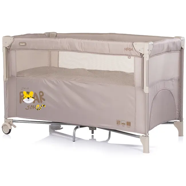Patut pliabil Chipolino Relax Tiger latte cu laterala culisanta HUBKOSIRE268LA