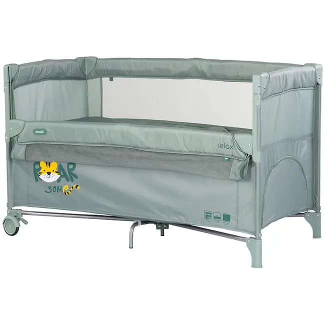 Patut pliabil Chipolino Relax Tiger matcha cu laterala culisanta HUBKOSIRE269MA