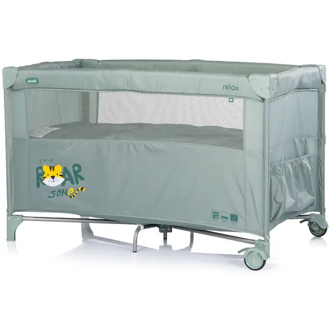 Patut pliabil Chipolino Relax Tiger matcha cu laterala culisanta HUBKOSIRE269MA