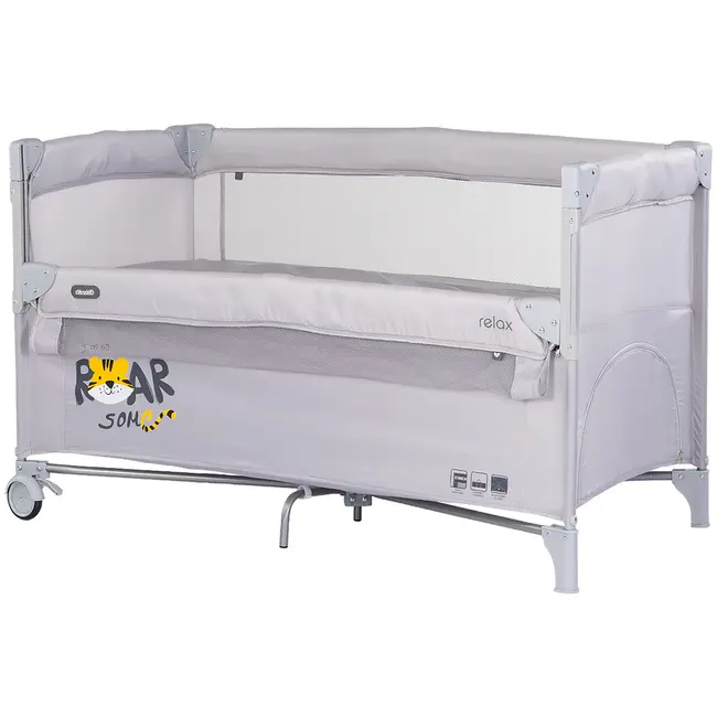 Patut pliabil Chipolino Relax Tiger platinum cu laterala culisanta HUBKOSIRE267PL