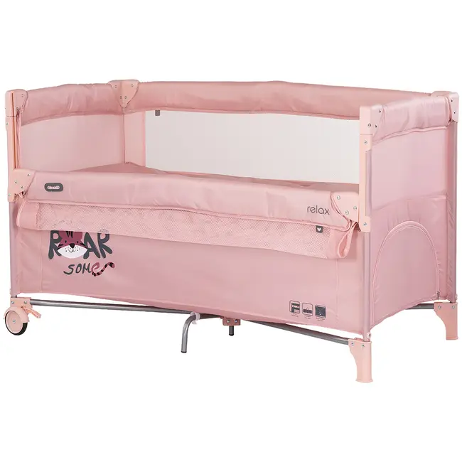 Patut pliabil Chipolino Relax Tiger powder pink cu laterala culisanta HUBKOSIRE2691P