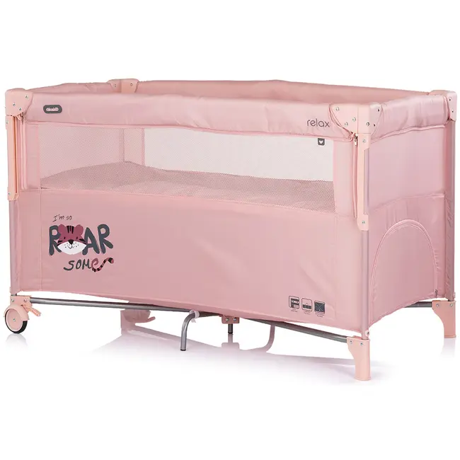 Patut pliabil Chipolino Relax Tiger powder pink cu laterala culisanta HUBKOSIRE2691P