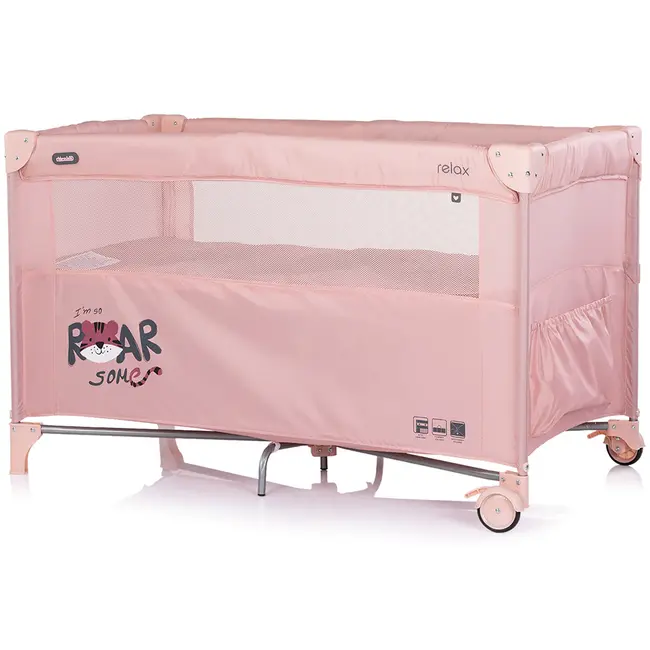 Patut pliabil Chipolino Relax Tiger powder pink cu laterala culisanta HUBKOSIRE2691P