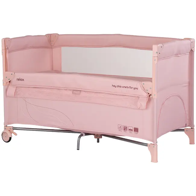 Patut pliabil Chipolino Relax powder pink linen cu laterala culisanta HUBKOSIRE265PP