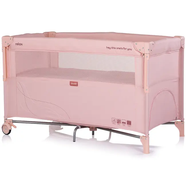 Patut pliabil Chipolino Relax powder pink linen cu laterala culisanta HUBKOSIRE265PP