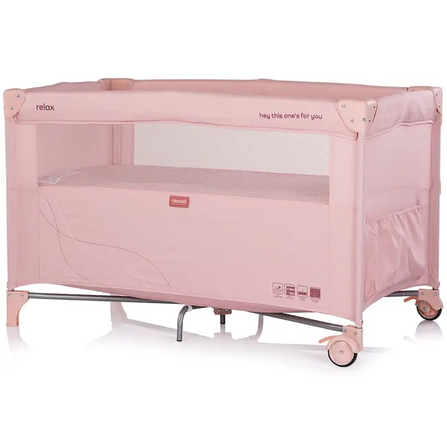 Patut pliabil Chipolino Relax powder pink linen cu laterala culisanta HUBKOSIRE265PP