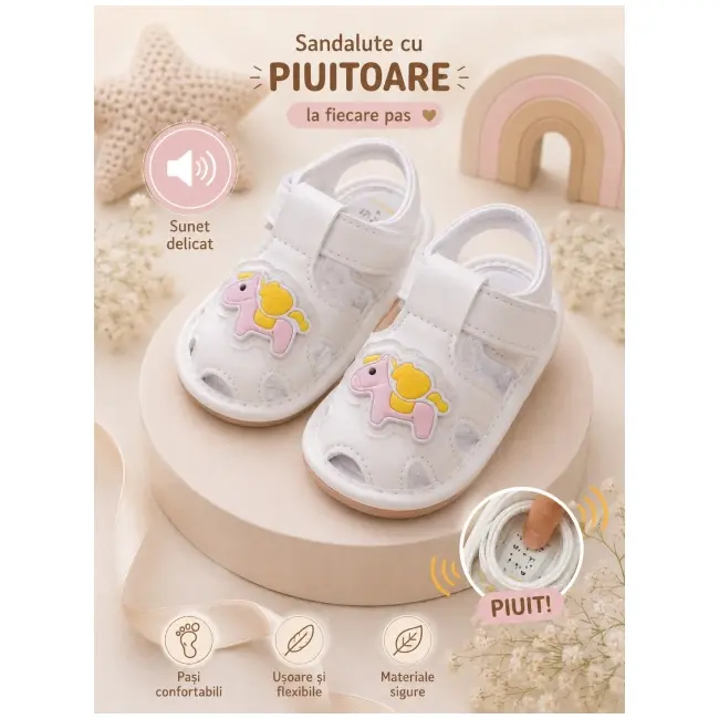 Sandalute albe cu piuitoare - ponei snd5-13