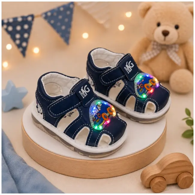 Sandalute bleumarin cu luminite pentru super bebelusi - masinuta snd7-12-1
