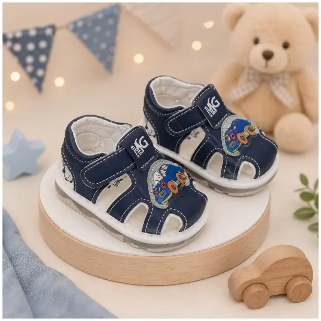 Sandalute bleumarin cu luminite pentru super bebelusi - masinuta snd7-12-1