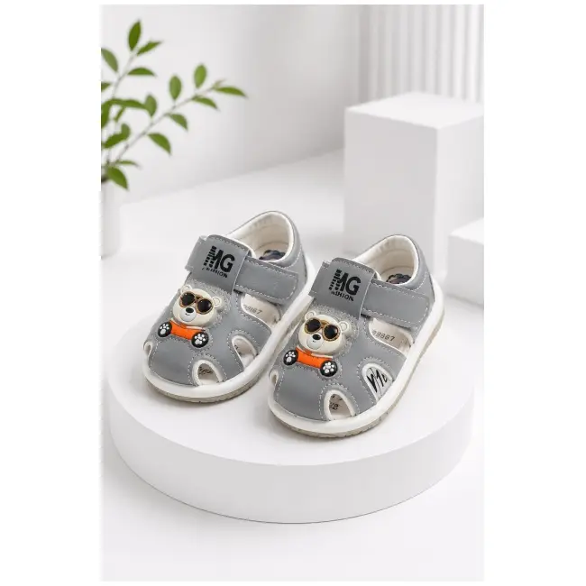 Sandalute gri cu luminite pentru super bebelusi - ursulet snd7-11