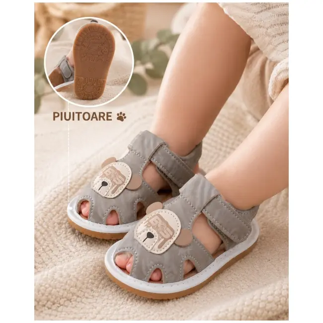 Sandalute gri cu piuitoare - happy cute bear snd5-10