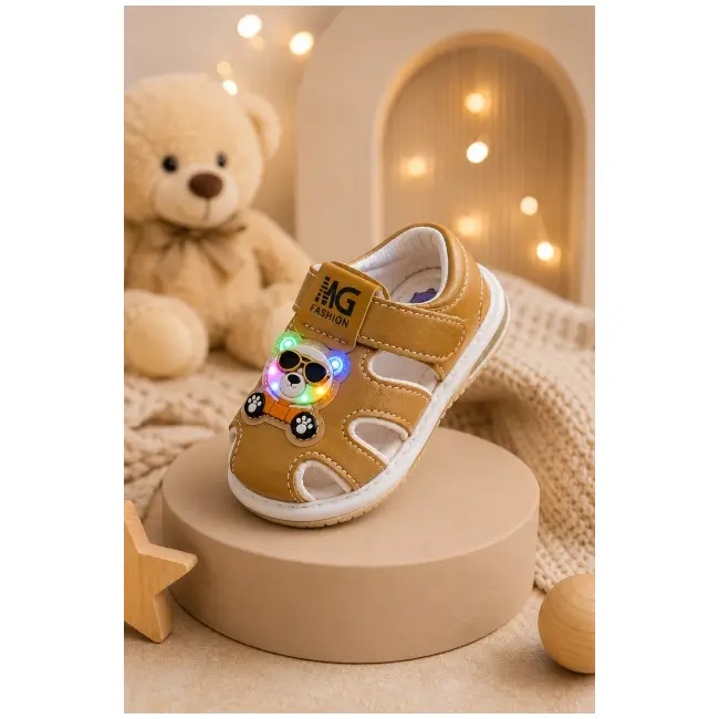 Sandalute maro cu luminite pentru super bebelusi - ursulet snd7-10