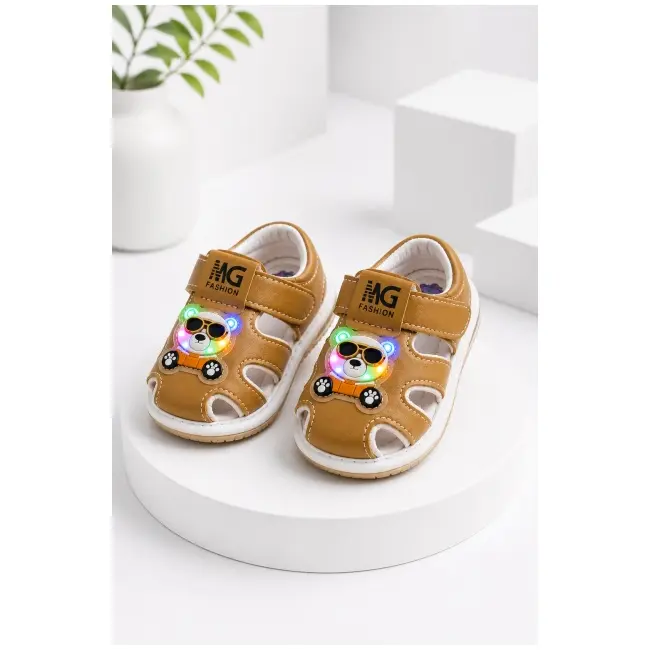 Sandalute maro cu luminite pentru super bebelusi - ursulet snd7-10
