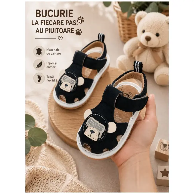 Sandalute pentru bebelusi cu piuitoare - happy cute bear snd5-11