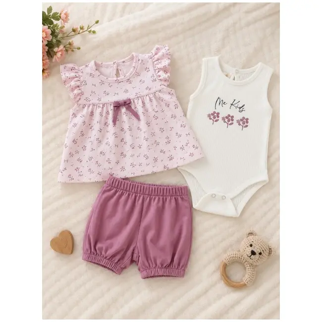 Set din 3 piese cu body, bumbac, deco tram1-30