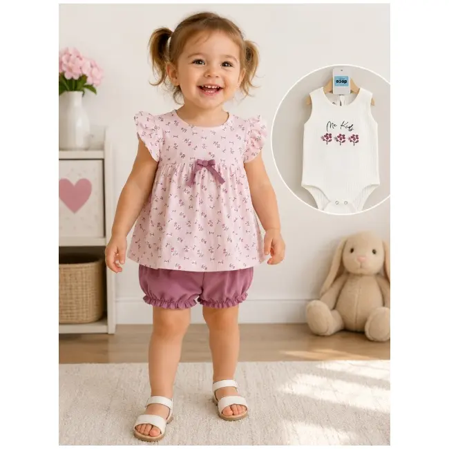 Set din 3 piese cu body, bumbac, deco tram1-30