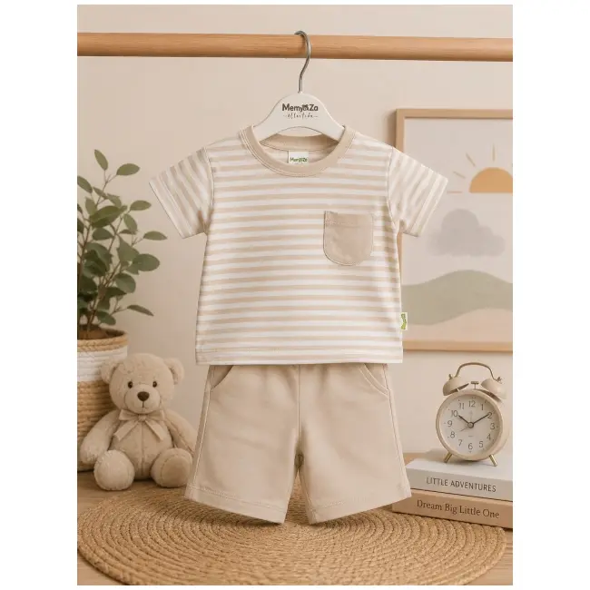 Set din doua piese pentru baieti, bumbac, memoza, dungi tram1-17