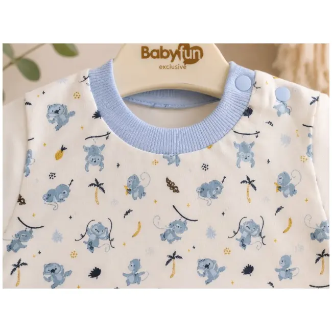 Set din doua piese pentru bebelusi, bumbac, maimutica brodata, babyim, bleu tram1-10