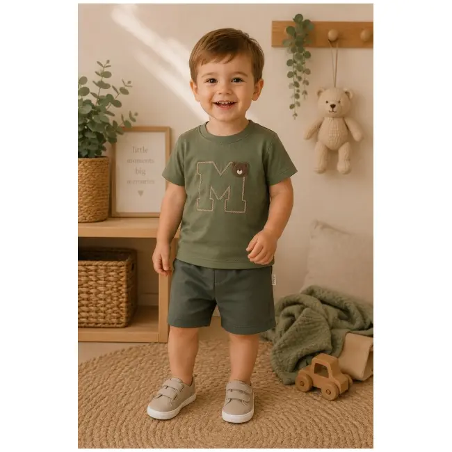 Set din doua piese tricou si pantaloni scurti, donino, litera m tram1-2