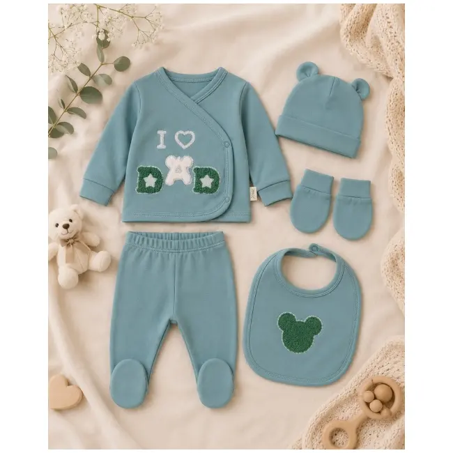Set serde bebeluși nou-născut 0&ndash;3 luni, 5 piese cu imprimarea &bdquo;i love dad&rdquo; - verde menta bgk2051-2
