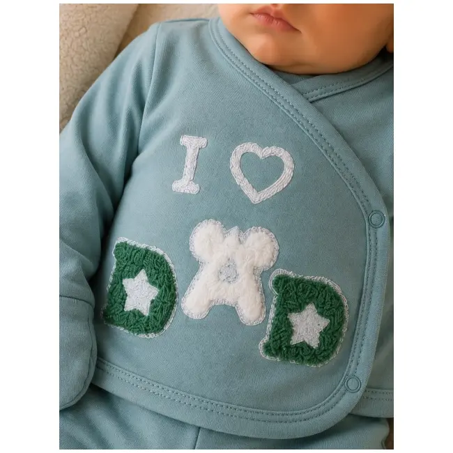 Set serde bebeluși nou-născut 0&ndash;3 luni, 5 piese cu imprimarea &bdquo;i love dad&rdquo; - verde menta bgk2051-2