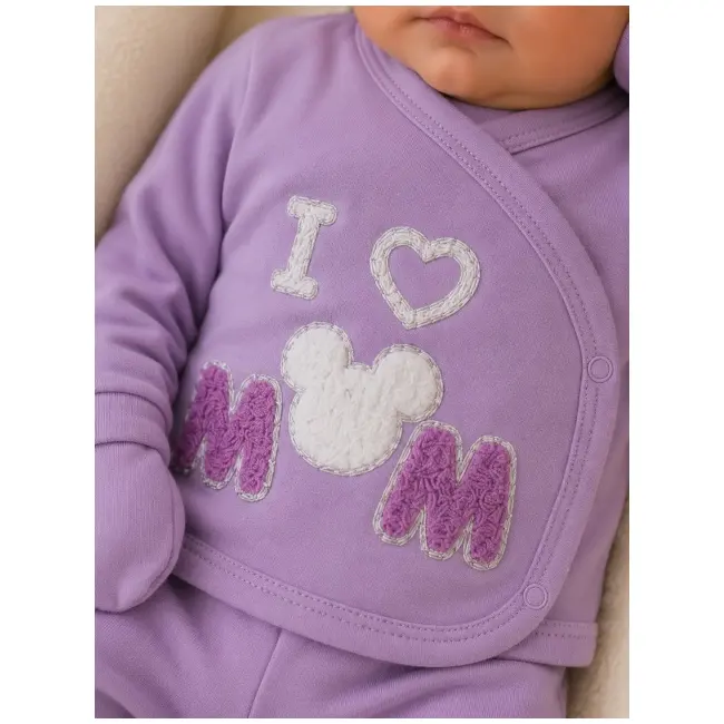 Set serde bebeluși nou-născut 0&ndash;3 luni, 5 piese cu imprimarea &bdquo;i love mom&rdquo;, lila bya2051-3