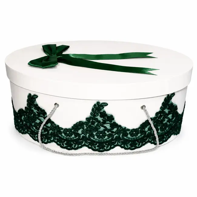 Cutie trusou botez dantela verde eleganta si o fundita asortata, Denikos&reg; CT001