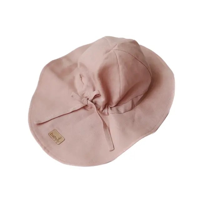 Palarie De Soare Din In Babyly ,   Roz Pudrat, Protectie Completa Cap-urechi-ceafa, Reglabila   0-3 Ani, Handmade Polonia Pjbc2788