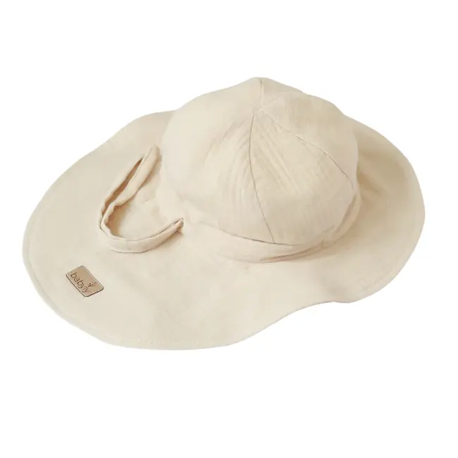 Palarie De Soare Din Muselina Babyly ,   Nisip Natural, Protectie Completa Cap-urechi-ceafa, Reglabila   0-3 Ani, Handmade Polonia Pjbc2789