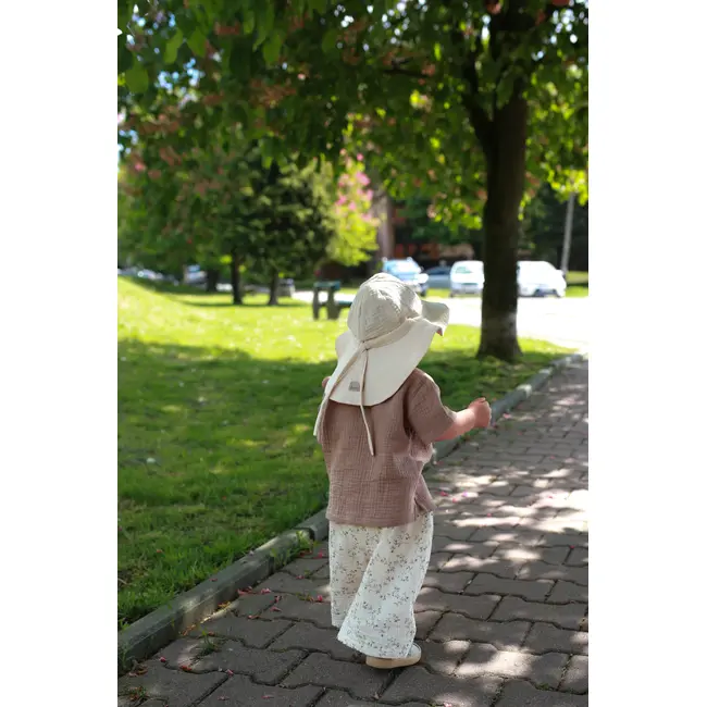 Palarie De Soare Din Muselina Babyly ,   Nisip Natural, Protectie Completa Cap-urechi-ceafa, Reglabila   0-3 Ani, Handmade Polonia Pjbc2789