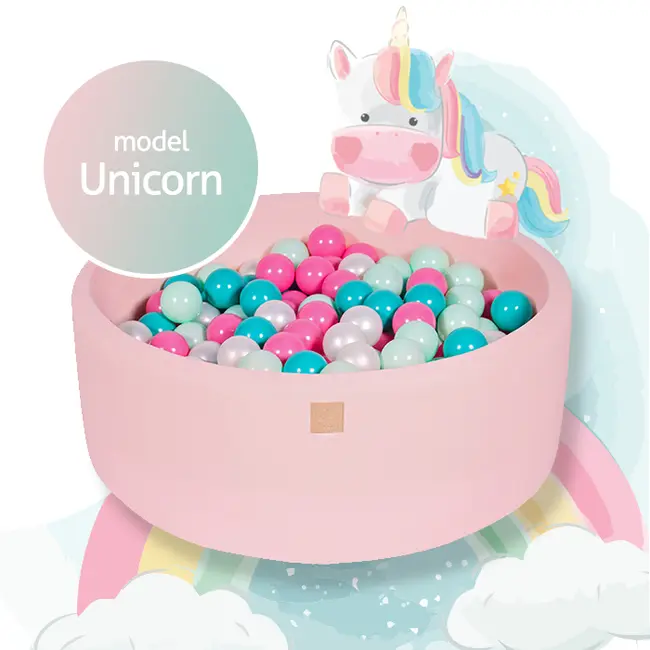 Piscina Uscata Cu 250 De Bile (alb Perlat, Turcoaz, Roz Pastel, Mint) Meowbaby  , Unicorn, 90x30 Cm, Roz Deschis Pjbb001018