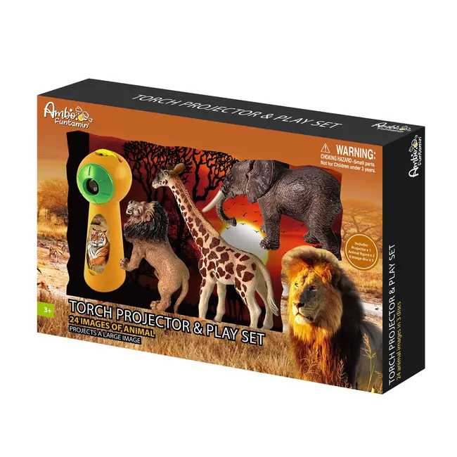 Set proiector tip lanterna & 3 figurine - animalute